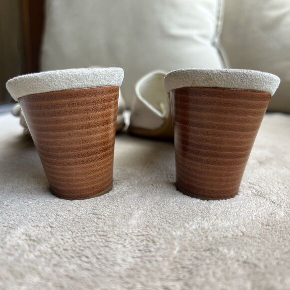 Stuart Weitzman Neutral Bone Leather Mule Heeled Sandals Women 6.5 AA Toe Ring - Picture 9 of 16